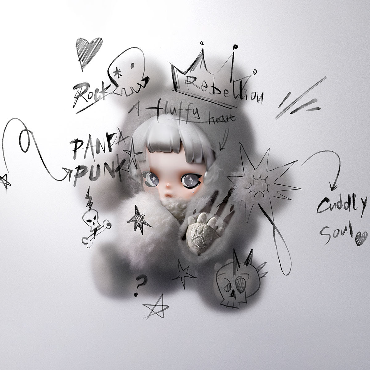 POP MART θ SKULLPANDA Punk Panda Plush Doll